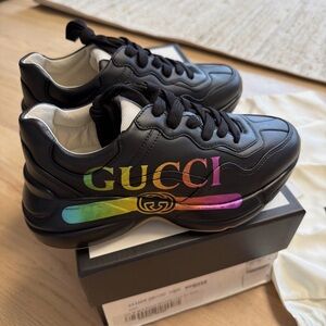 Gucci Black Sneakers with Rainbow Accents